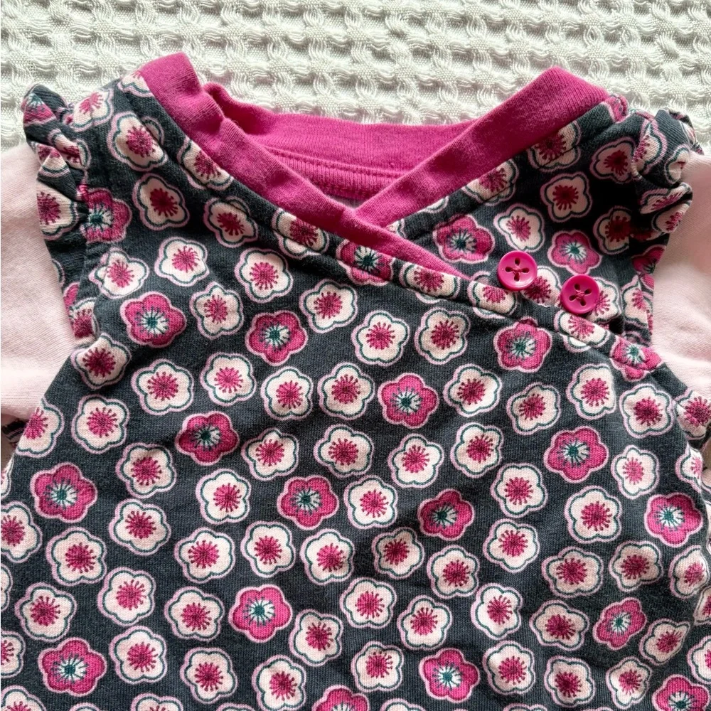Tea Collection Long Sleeve Wrap Neck Cherry Blossom Floral Pink Dress: 3-6M